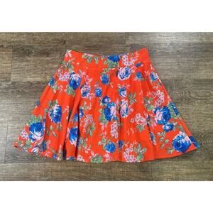 Orange Caramel Flowey Floral Crepe Mini Skirt Size S